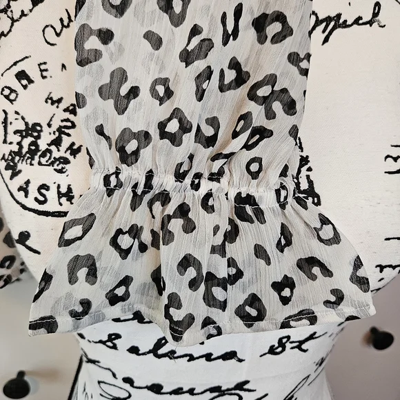 LOFT Black and White Ruffled Bib Collar Blouse, Fully Lined - Picture 3 of 6